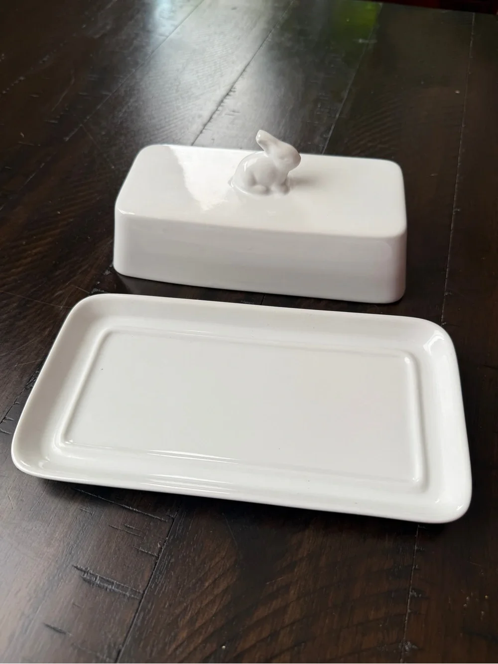 White Ceramic Bunny Butter Dish Very Good /Like new